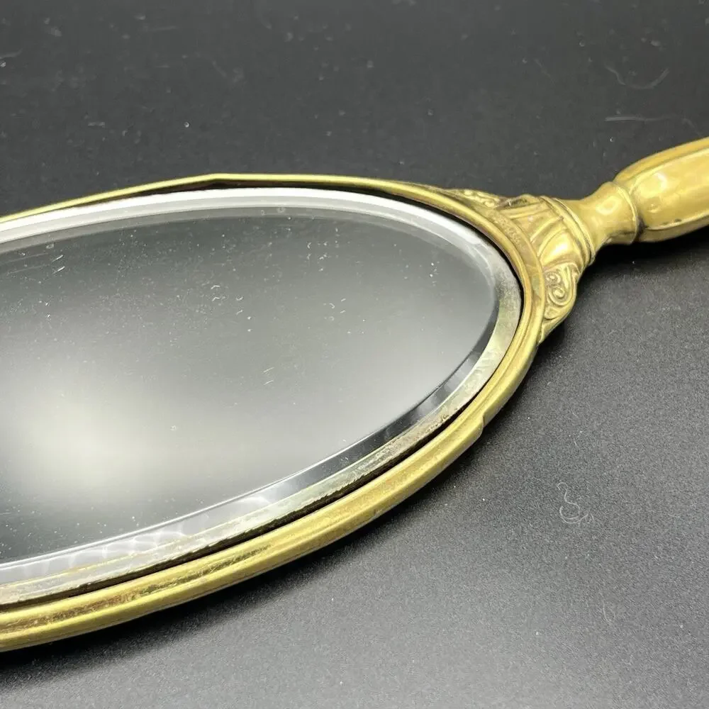 Vintage 1930s George Webster Co MIR-A-GOLD 24K Gold Plated Hand Vanity Mirror